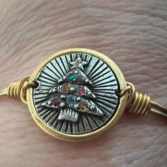 Luca and Danni - Holiday Tree Bangle Bracelet - Regular Size - Brass Tone - Picture 2 of 6